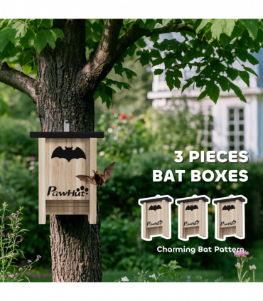 PawHut 3PCs Bat Boxes Designed to Attract Bats, 18 x 6 x 22.5 cm