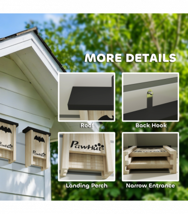 PawHut 3PCs Bat Boxes Designed to Attract Bats, 18 x 6 x 22.5 cm