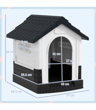 PawHut Dog Kennel for Outside, for XS Dogs, 64.5 x 57 x 66cm, Grey