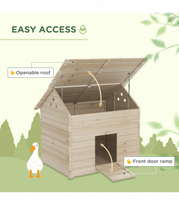 PawHut Wooden Duck House w/ Openable Roof, Raised Base, Air Holes - Natural