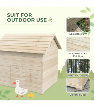 PawHut Wooden Duck House w/ Openable Roof, Raised Base, Air Holes - Natural