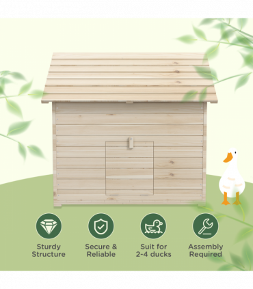 PawHut Wooden Duck House w/ Openable Roof, Raised Base, Air Holes - Natural