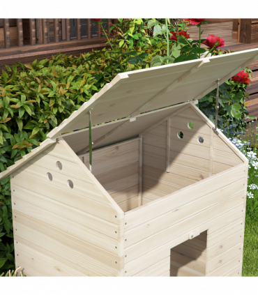 PawHut Wooden Duck House w/ Openable Roof, Raised Base, Air Holes - Natural