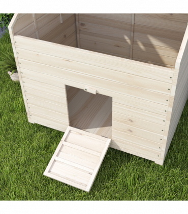 PawHut Wooden Duck House w/ Openable Roof, Raised Base, Air Holes - Natural