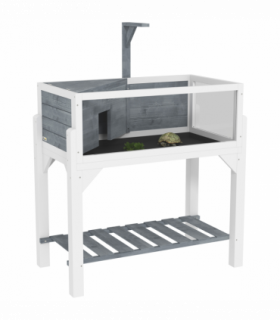 PawHut Wooden Tortoise House with Storage Shelf, Clear Observation Windows