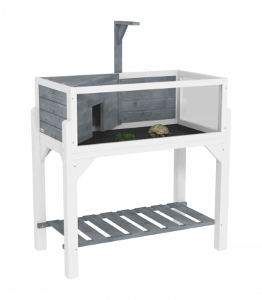 PawHut Wooden Tortoise House with Storage Shelf, Clear Observation Windows