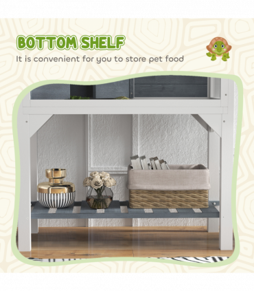 PawHut Wooden Tortoise House with Storage Shelf, Clear Observation Windows