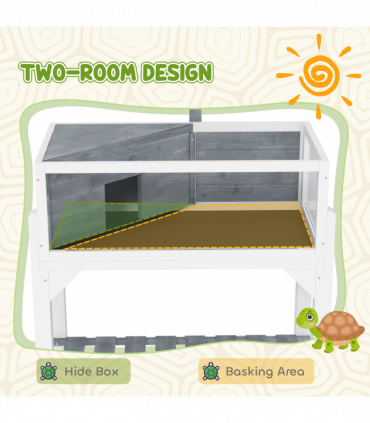 PawHut Wooden Tortoise House with Storage Shelf, Clear Observation Windows