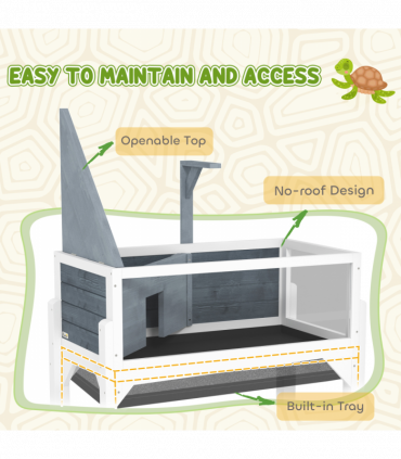 PawHut Wooden Tortoise House with Storage Shelf, Clear Observation Windows