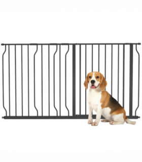 Pet Safety Gate Dog Barrier W/ Door Pressure Fit for Doorways, 75-145W cm, Black