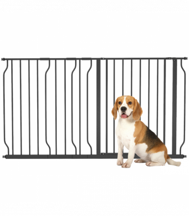 Pet Safety Gate Dog Barrier W/ Door Pressure Fit for Doorways, 75-145W cm, Black