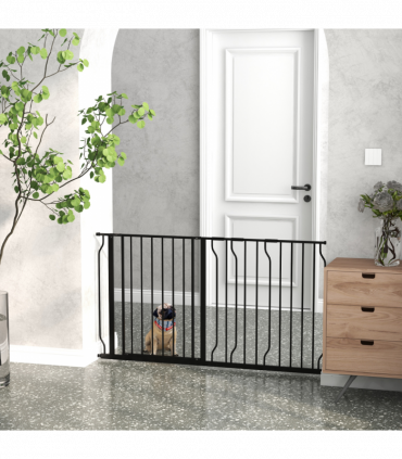 Pet Safety Gate Dog Barrier W/ Door Pressure Fit for Doorways, 75-145W cm, Black