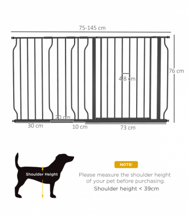 Pet Safety Gate Dog Barrier W/ Door Pressure Fit for Doorways, 75-145W cm, Black