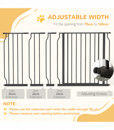 Pet Safety Gate Dog Barrier W/ Door Pressure Fit for Doorways, 75-145W cm, Black