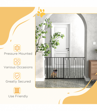 Pet Safety Gate Dog Barrier W/ Door Pressure Fit for Doorways, 75-145W cm, Black