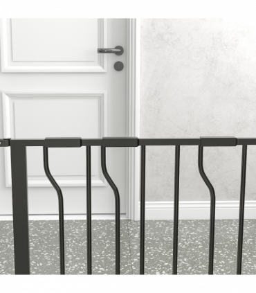 Pet Safety Gate Dog Barrier W/ Door Pressure Fit for Doorways, 75-145W cm, Black