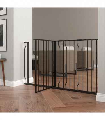 Pet Safety Gate Dog Barrier W/ Door Pressure Fit for Doorways, 75-145W cm, Black