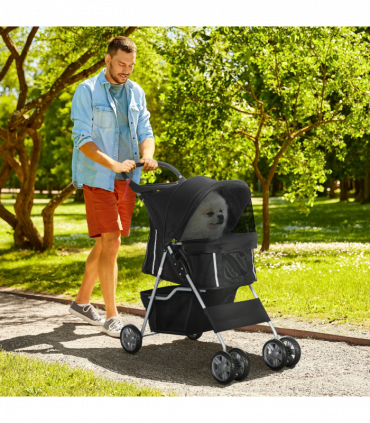 Pet Stroller Carrier Foldable Deluxe Jogger Walk Travel Dog Cat Black