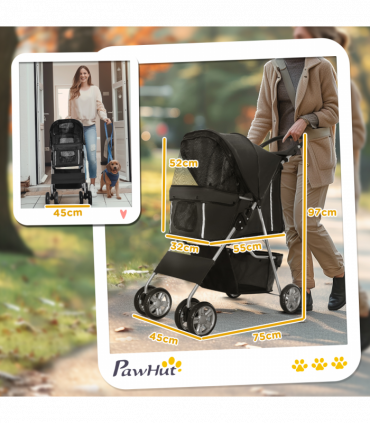 Pet Stroller Carrier Foldable Deluxe Jogger Walk Travel Dog Cat Black