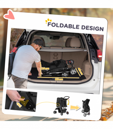 Pet Stroller Carrier Foldable Deluxe Jogger Walk Travel Dog Cat Black