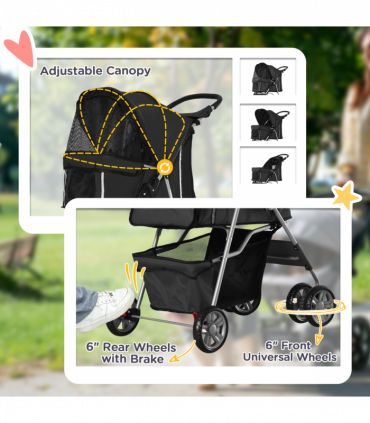 Pet Stroller Carrier Foldable Deluxe Jogger Walk Travel Dog Cat Black