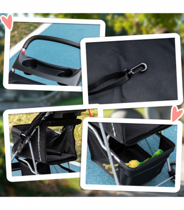 Pet Stroller Carrier Foldable Deluxe Jogger Walk Travel Dog Cat Black