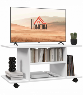 TV Stand Bookshelf Cabinet Modern 3 Tier shelf Storage Wheels in White