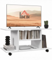 TV Stand Bookshelf Cabinet Modern 3 Tier shelf Storage Wheels in White