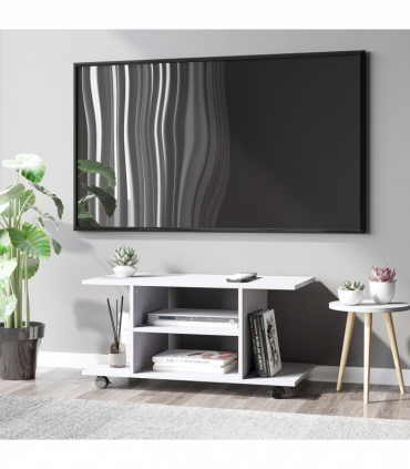 TV Stand Bookshelf Cabinet Modern 3 Tier shelf Storage Wheels in White