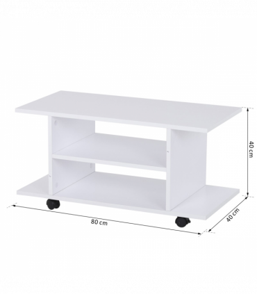 TV Stand Bookshelf Cabinet Modern 3 Tier shelf Storage Wheels in White