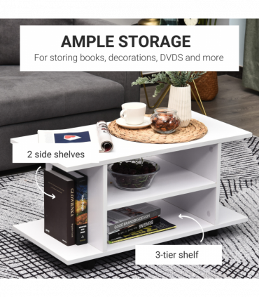 TV Stand Bookshelf Cabinet Modern 3 Tier shelf Storage Wheels in White