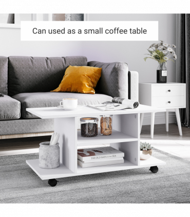 TV Stand Bookshelf Cabinet Modern 3 Tier shelf Storage Wheels in White