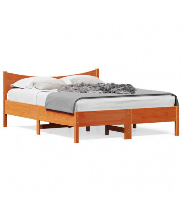 vidaXL Bed Frame Wax Brown 135x190 cm Double Solid Wood Pine