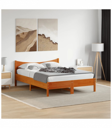 vidaXL Bed Frame Wax Brown 140x190 cm Solid Wood Pine