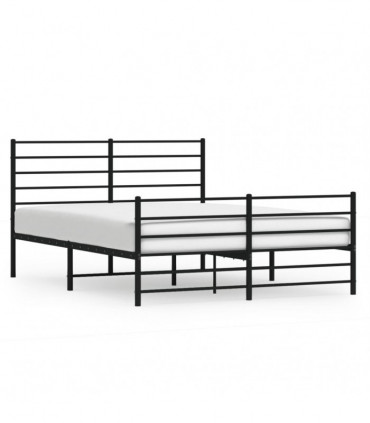 vidaXL Metal Bed Frame with Headboard and Footboard Black 150x200 cm King Size