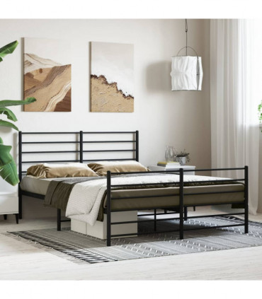 vidaXL Metal Bed Frame with Headboard and Footboard Black 150x200 cm King Size