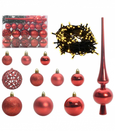 vidaXL Christmas Bauble Set with 150 LEDs 61 pcs Red Plastic