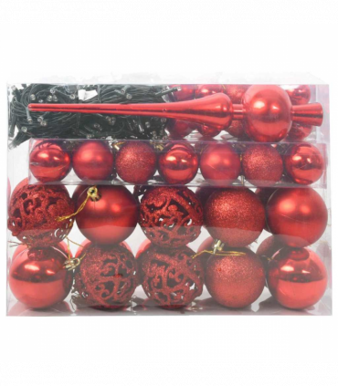 vidaXL Christmas Bauble Set with 150 LEDs 61 pcs Red Plastic