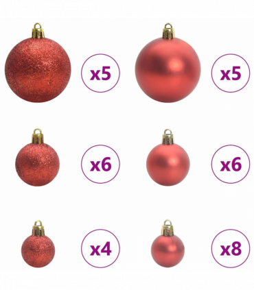 vidaXL Christmas Bauble Set with 150 LEDs 61 pcs Red Plastic