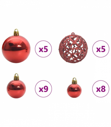 vidaXL Christmas Bauble Set with 150 LEDs 61 pcs Red Plastic