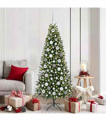 vidaXL Christmas Bauble Set with 300 LEDs 120 pcs Silver Plastic