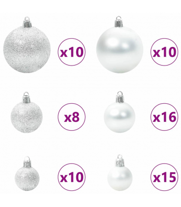 vidaXL Christmas Bauble Set with 300 LEDs 120 pcs Silver Plastic