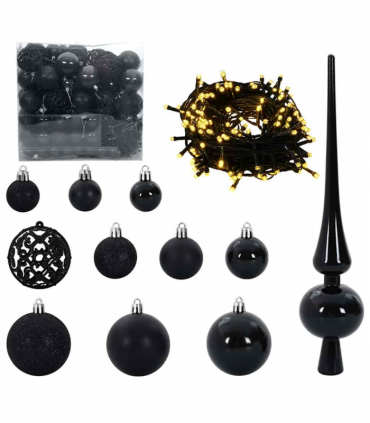 vidaXL Christmas Bauble Set with 300 LEDs 120 pcs Black Plastic