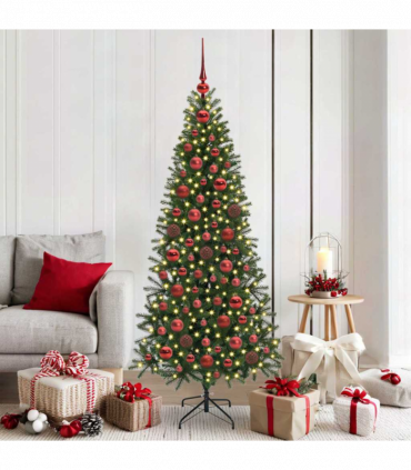 vidaXL Christmas Bauble Set with 300 LEDs 120 pcs Red Plastic