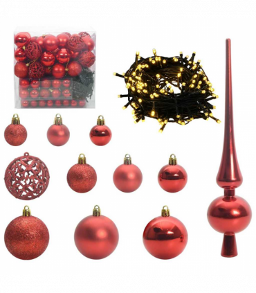 vidaXL Christmas Bauble Set with 300 LEDs 120 pcs Red Plastic