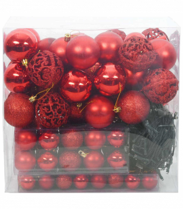 vidaXL Christmas Bauble Set with 300 LEDs 120 pcs Red Plastic