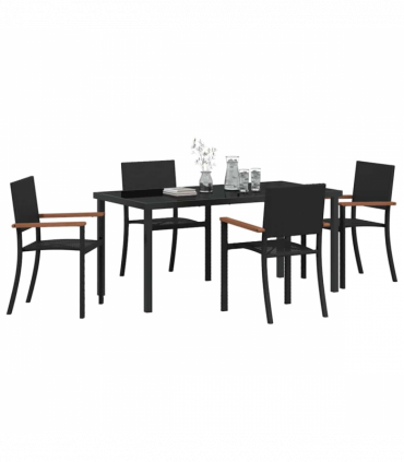 vidaXL Garden Dining Set 5 pcs Black Poly rattan