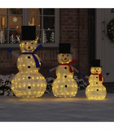 vidaXL Christmas Snowman Family 3 pcs Warm White 81 x 60 x 125 cm