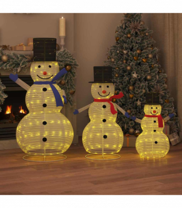 vidaXL Christmas Snowman Family 3 pcs Warm White 81 x 60 x 125 cm