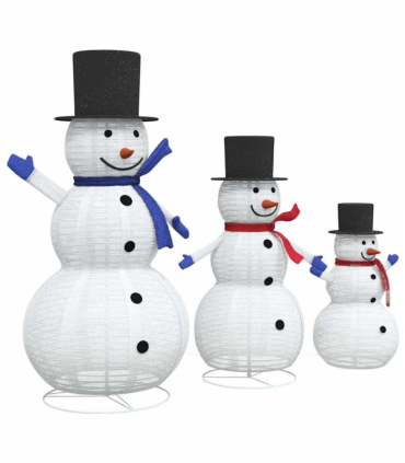 vidaXL Christmas Snowman Family 3 pcs Warm White 81 x 60 x 125 cm